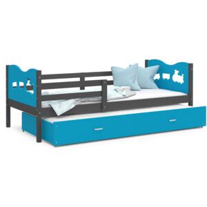 Detská posteľ s prístelkou MAX W - 190x80 cm - modro-šedá - vláčik