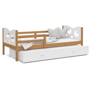 Detská posteľ s prístelkou MAX W - 190x80 cm - biela / jelša - motýle