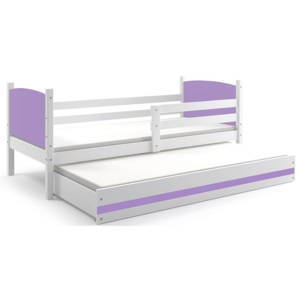 Detská posteľ BRENEN 2 + matrace + rošt ZADARMO, 90x200 cm, biela, fialová