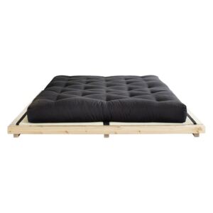 Dvojlôžková posteľ z borovicového dreva s matracom a tatami Karup Design Dock Comfort Mat Natural/Black, 160 × 200 cm
