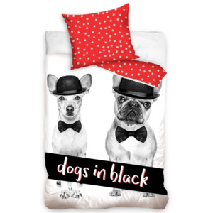 Bavlnené obliečky Dogs in Black, 140 x 200 cm, 70 x 90 cm