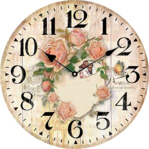 Isabelle Rose Drevené hodiny s dizajnom čerstvých ruží 29 cm