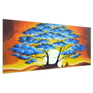 Orientálny obraz modrého stromu a slnka (120x50 cm)
