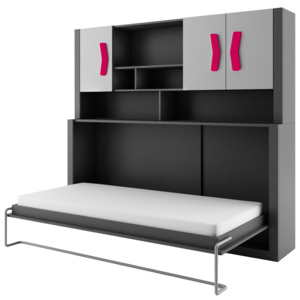 Výklopná posteľ Lopez LP14, Farby: Grafit / šedý, úchtky: ružový