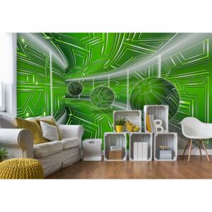 GLIX Fototapeta - Modern 3D Tech Tunnel Green Vliesová tapeta - 208x146 cm