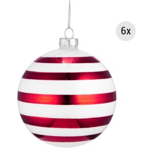 HANG ON Vianočné gule "Candy Cane" 8 cm set 6 ks - červená/biela