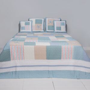 Clayre & Eef Prikrývka na posteľ Blue square- 260*260 cm