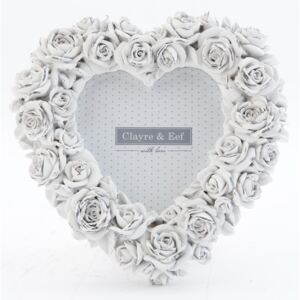Fotorámik srdce biely s ružičkami - 15 * 2 * 15 cm / 9 * 9 cm