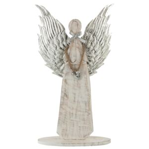 Drevený anjel zo striebornými kriedly - 31*46*2cm