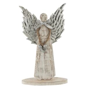 Drevený anjel zo striebornými kriedly - 18*31*2cm