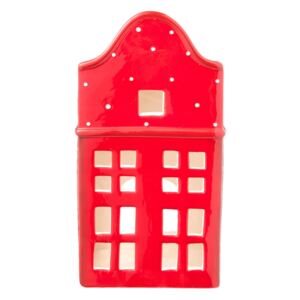 Červený keramický domček na čajovú sviečku - 10*8*19 cm