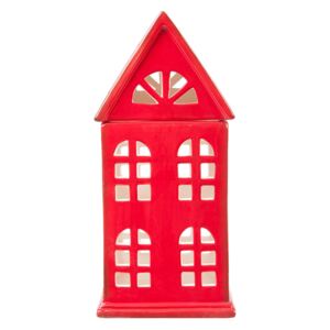 Červený keramický domček na čajovú sviečku - 11 * 10 * 23 cm