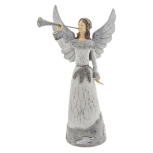 Šedý anjel s trubkou - 19*13*36 cm