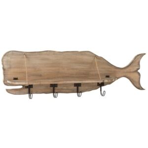 Nástenná drevená veľryba s policou a háčiky - 105 * 16 * 24 cm