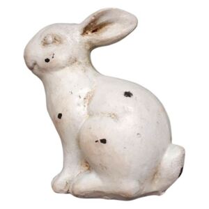 Dekorácia biely zajačik s patinou a odrením - 8 * 5 * 10cm