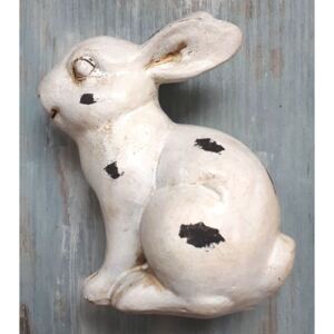 Dekorácia biely zajačik s patinou a odrením - 12*7*14cm