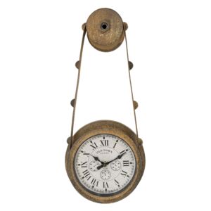 Kovové nástenné hodiny na kladke hnědé - 18*9*44 cm