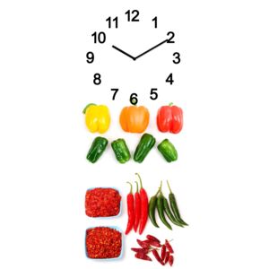 Postershop Nástenné sklenené hodiny: Zelenina a korenie - 50x20 cm