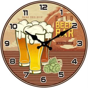 Postershop Nástenné sklenené hodiny: Cold Beer Bar - 34 cm