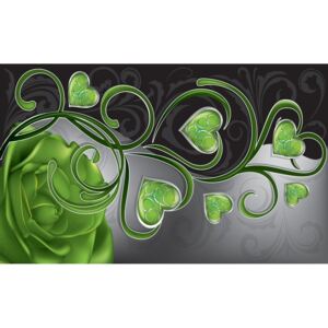 Obraz na plátne: Srdiečka a ruže (zelené) - 75x100 cm