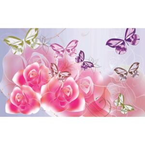 Donga Fototapeta: Ružové ruže a motýle - 254x368 cm