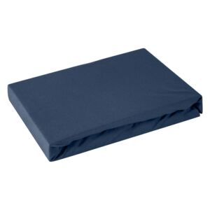 Tmavomodrá bavlnená jersey posteľná plachta 240x220+30 cm