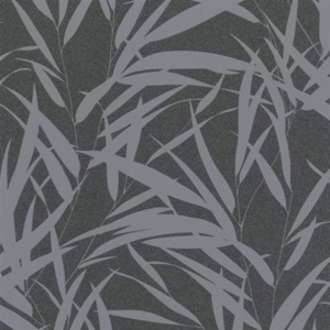 Vliesové tapety na stenu Ella 6753-20, bambusové listy strieborné na čierne textilne štruktúre, rozmer 10,05 m x 0,53 m, Marburg
