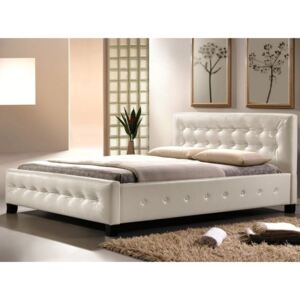 Posteľ BARCELONA (biela) (Moderná manželská drevená posteľ potiahnutá ekokožou)