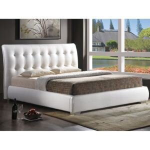Posteľ Calenzana biela (Moderná manželská drevená posteľ 160x200cm potiahnutá ekokožou)