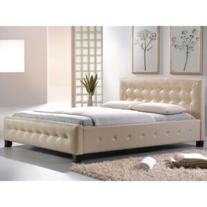 Posteľ BARCELONA (krémová) (Moderná manželská drevená posteľ potiahnutá ekokožou)
