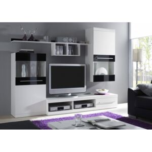 Obývacia stena NICK (biela mat / čierna) (Moderná obývacia stena v prevedení bielom s čiernym rámemečkem)