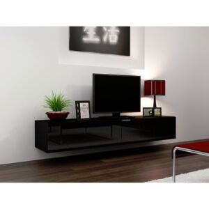 Televízny stolík VIGO 180, čierny (Moderný závesný televízny stolík v kombinácii matnej a lesklej farby)
