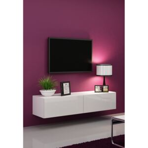 Televízny stolík VIGO 140, biely (Moderný závesný televízny stolík v kombinácii matnej a lesklej farby)