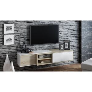 Závesný televízny stolík SIGMA 1 (biela / dub sonoma) (Moderný závesný televízny stolík v kombinácii bieleho matu a dub sonoma)