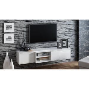 Závesný televízny stolík SIGMA 1 WHITE (Moderný závesný televízny stolík v kombinácii bieleho matu a bieleho lesku)