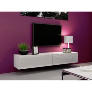Televízny stolík VIGO 180, biely (Moderný závesný televízny stolík v kombinácii matnej a lesklej farby)