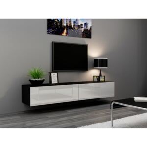 Televízny stolík VIGO 180, čierno/biely (Moderný závesný televízny stolík v kombinácii matnej a lesklej farby)