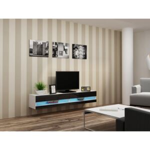 Televízny stolík VIGO NEW 180, bielo/čierny (Moderný závesný televízny stolík RTV Vigo 180 v kombinácii matnej a lesklej farby)