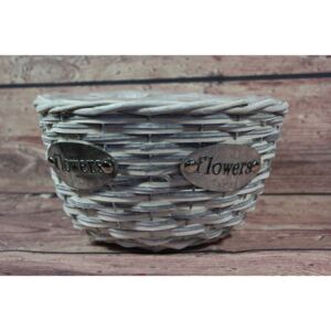 Prútený košík "FLOWERS" - sivo-biely (v. 13 cm, p. 18,5 cm)