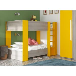 Poschodová posteľ pre dve deti Bo11 - dub molina, žltá