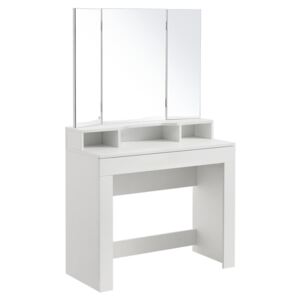 Eshopist Toaletný stolík Marla s trojitým zrkadlom v bielej farbe bez stoličky
