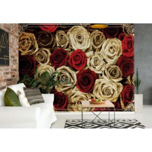 Fototapeta - Vintage Red Roses Sepia Papírová tapeta - 184x254 cm