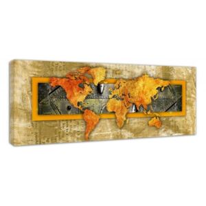 CARO Obraz na plátne - Orange World Map - Newspaper 70x25 cm