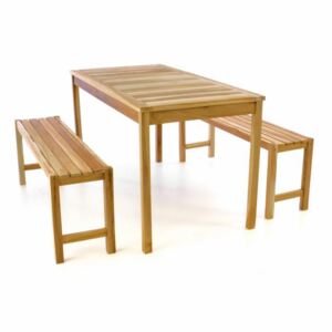 Záhradný set lavíc a stola DIVERO - neošetrené teakové drevo - 135 cm