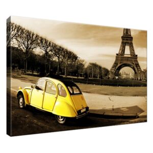 Obraz na plátne Žltý automobil pred Eiffelovou vežou 30x20cm 1419A_1T