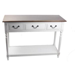 Drevený stôl, prístenný, Provance, 3 zásuvky, 110x40x80, biely