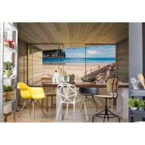 GLIX Fototapeta - Beach 3D Modern Window View Vliesová tapeta - 208x146 cm