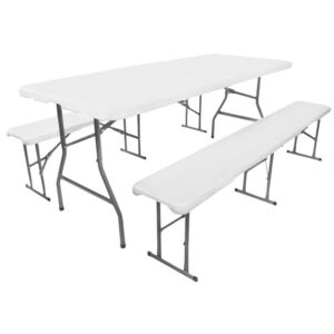 Malatec Skladací stôl polený 180cm + 2x skladacia lavica, biela, 3257