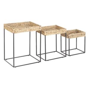 Set 3 ks. konferenčných stolíkov HOWIR (svetlé drevo + čierna). Vlastná spoľahlivá doprava až k Vám domov