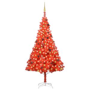 Umelý vianočný stromček s LED a súpravou gulí 240cm červený PVC